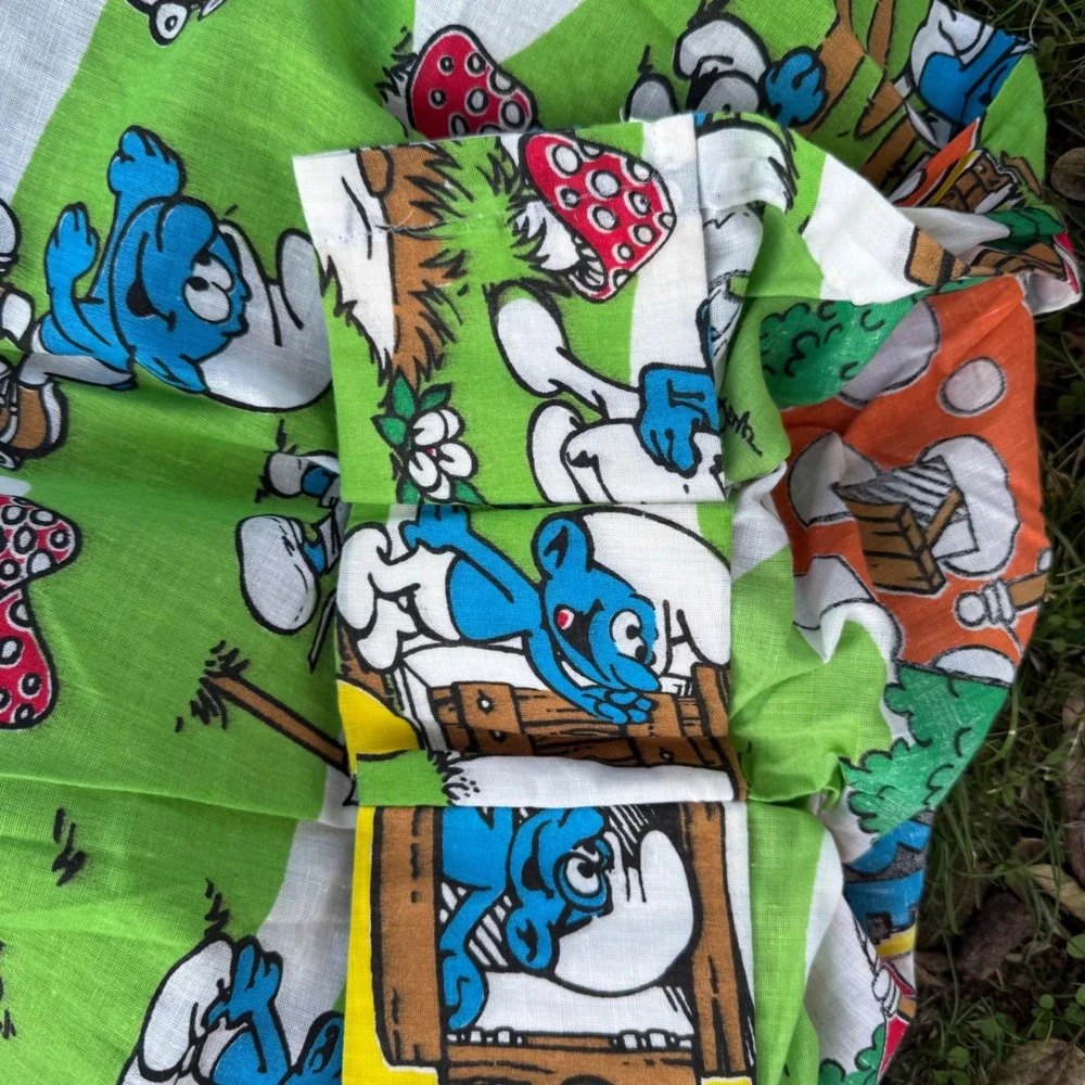Vintage 70s Smurfs‎ Curtain Set 2 Valances 2 Long Curtians 2 Short Cartoon Retro